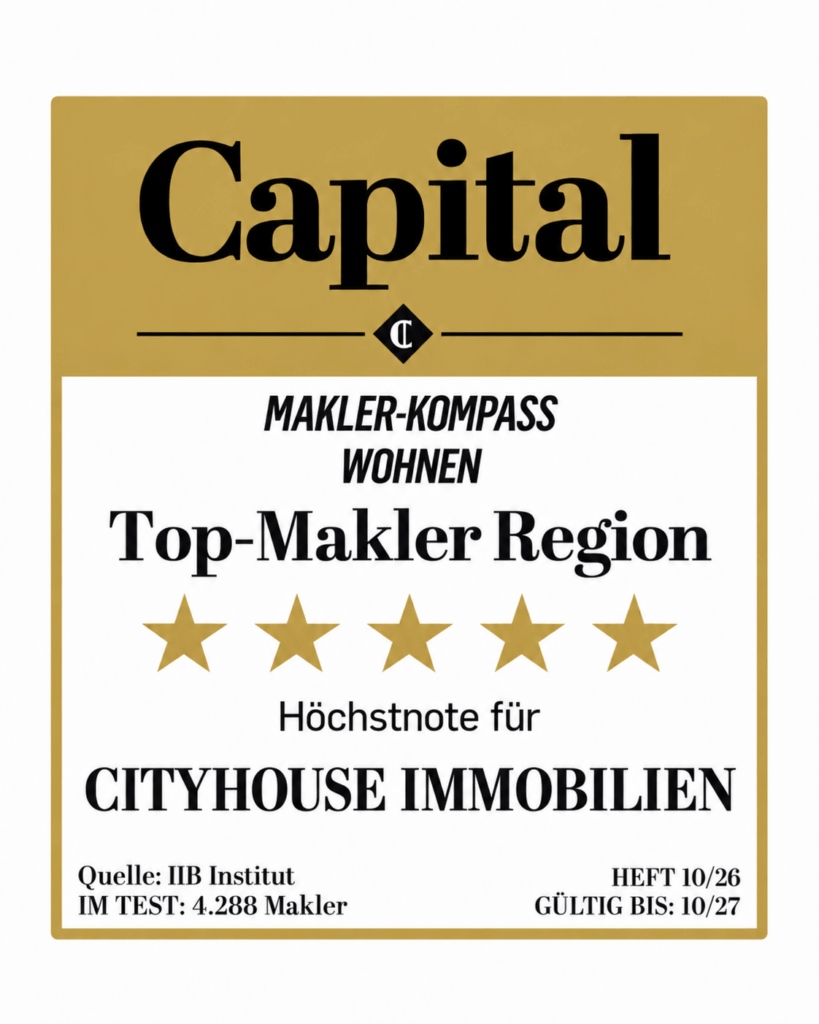 Cityhouse Immobilien gehört zu den besten Immobilienmaklern 2026 in Köln! Ausgezeichnet von Capital mit 5 Sternen!